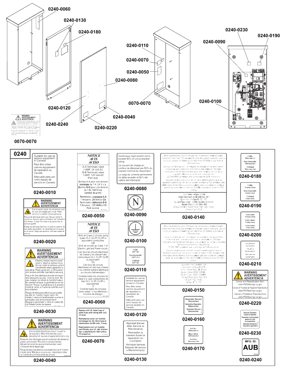 Decals Group - Ats Warning Diagram and Parts List for 040743-00  Briggs and Stratton Generator
